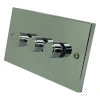 3 Gang : 1 x LED Dimmer + 2 x 2 Way Push Switch Edwardian Classic Polished Chrome LED Dimmer and Push Light Switch Combination