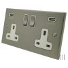 Edwardian Elite Satin Nickel Plug Socket with USB Charging - 2