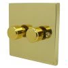 2 Gang : 1 x LED Dimmer + 1 x 2 Way Push Switch Edwardian Premier Plus Polished Brass (Cast) LED Dimmer and Push Light Switch Combination