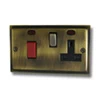 Double Plate - Used for cooker circuit. Switches both live and neutral poles also has a single 13 AmpMP socket with switch Elegance (Antique) Antique Brass Cooker Control (45 Amp Double Pole Switch and 13 Amp Socket)