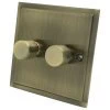 2 Gang : 1 x LED Dimmer + 1 x 2 Way Push Switch Elegance Elite Antique Brass LED Dimmer and Push Light Switch Combination