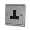 1 Gang - For table lamp lighting circuits : Black Trim Elegance Polished Chrome Round Pin Unswitched Socket (For Lighting)