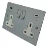 2 Gang - Double 13 Amp Plug Socket with USB C | USB A Charging Ports - White Trim