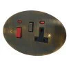 Double Plate - Used for cooker circuit. Switches both live and neutral poles also has a single 13 AmpMP socket with switch : Black Trim Ellipse Antique Brass Cooker Control (45 Amp Double Pole Switch and 13 Amp Socket)