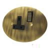 1 Gang - Single 13 Amp Switched Plug Socket : Black Trim Ellipse Antique Brass Switched Plug Socket