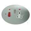 Double Plate - Used for cooker circuit. Switches both live and neutral poles also has a single 13 AmpMP socket with switch : White Trim Ellipse Satin Chrome Cooker Control (45 Amp Double Pole Switch and 13 Amp Socket)