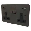 2 Gang - Double 13 Amp Plug Socket with 2 USB A Charging Ports - 1 USB for Tablet | Phone Charging and 1 Phone Charging Socket - Black Trim 