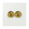 2 Gang Toggle Combination : 1 x 20 Amp Intermediate Toggle Switch + 1 x 20 Amp 2 Way Toggle Switch - Shown with Satin Brass Toggles, Please Ask If You Would Like A Different Toggle Finish (White Is Not Available) Elite Paintable Intermediate Toggle Switch and Toggle Switch Combination