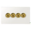 4 Gang 20 Amp 2 Way Toggle (Dolly) Light Switches - Shown with Satin Brass Toggles, Please Ask If You Would Like A Different Toggle Finish (White Is Not Available) Elite Paintable Toggle (Dolly) Switch