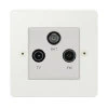 TV Aerial Socket, Satellite F Connector (SKY) and FM Aerial Socket combined on one plate : White Trim Elite Paintable Triplexer