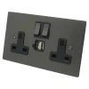 2 Gang - Double 13 Amp Plug Socket with 2 USB A Charging Ports - 1 USB for Tablet | Phone Charging and 1 Phone Charging Socket - Black Trim 
