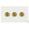 3 Gang 20 Amp 2 Way Toggle Light Switches - Shown with Satin Brass Toggles, Please Ask If You Would Like A Different Toggle Finish (White Is Not Available) Elite Square Paintable Toggle (Dolly) Switch