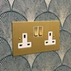 Executive Square Satin Brass Switched Plug Socket - 3