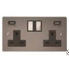 Flatplate Brushed Steel Plug Socket with USB Charging - 1