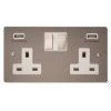 Flatplate Brushed Steel Plug Socket with USB Charging - 2