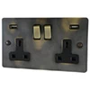 2 Gang - Double 13 Amp Plug Socket with 2 USB A Charging Ports - Antique Switch *New*