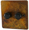 2 Gang Combination - 1 x LED Dimmer + 1 x 2 Way Push Switch Flat Vintage Rust LED Dimmer and Push Light Switch Combination