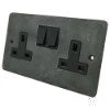 2 Gang - Double 13 Amp Switched Plug Socket - Black Flat Vintage Slate Switched Plug Socket
