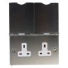 2 Gang - Single 5 Amp Unswitched Round Pin Plug Floor Socket : White Trim Floor Sockets Satin Chrome Floor Round Pin Socket