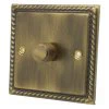 1 Gang 2 Way 400W Dimmer - Push to switch on | off, turn to dim. Each dimmer will control 400W of standard lights or 200W of halogen lights Georgian Antique Brass Intelligent Dimmer