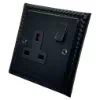 1 Gang - Single 13 Amp Switched Plug Socket : Black Trim