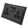 2 Gang - Double 13 Amp Switched Plug Socket Georgian Old Bronze Switched Plug Socket