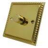1 Gang 2 Way 400W Dimmer - Push to switch on | off, turn to dim. Each dimmer will control 400W of standard lights or 200W of halogen lights Georgian Polished Brass Intelligent Dimmer