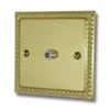 1 Gang - With F connector for satellite TV installations : Black Trim Georgian Polished Brass Satellite Socket (F Connector)