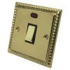 1 Gang - Used for heating and water heating circuits. Switches both live and neutral poles : Metal Rockers | Black Trim Georgian Polished Brass 20 Amp Switch