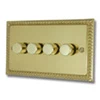 Georgian Polished Brass LED Dimmer and Push Light Switch Combination - 2