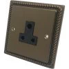 2 Amp Round Pin Unswitched Socket : Black Trim Georgian Premier Bronze Antique Round Pin Unswitched Socket (For Lighting)
