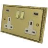 Georgian Premier Plus Polished Brass (Cast) Plug Socket with USB Charging - 1