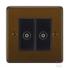 2 Gang Non-Isolated Coaxial T.V. : Black Trim Grandura Bronze Antique TV Socket