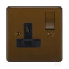 1 Gang - Single 13 Amp Light Switches : Black Trim Grandura Bronze Antique Switched Plug Socket