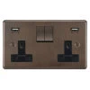 2 Gang - Double 13 Amp Plug Socket with 2 USB A Charging Ports - 1 USB for Tablet | Phone Charging and 1 Phone Charging Socket Grandura Cocoa Bronze Plug Socket with USB Charging