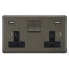 2 Gang - Double 13 Amp Plug Socket with 2 USB A Charging Ports - 1 USB for Tablet | Phone Charging and 1 Phone Charging Socket - Black Trim  Grandura Old Bronze Plug Socket with USB Charging