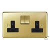 2 Gang - Double 13 Amp Light Switches : Black Trim Grandura Unlacquered Brass Switched Plug Socket