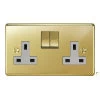 2 Gang - Double 13 Amp Light Switches : White Trim Grandura Unlacquered Brass Switched Plug Socket