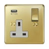 1 Gang - Single 13 Amp Plug Socket with USB A Charging Port - White Trim Grandura Unlacquered Brass Plug Socket with USB Charging