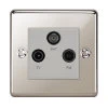 TV Aerial Socket, Satellite F Connector (SKY) and FM Aerial Socket combined on one plate : White Trim Grandura Polished Nickel TV, FM and SKY Socket