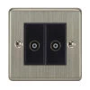 2 Gang Isolated Coaxial T.V. Socket : Black Trim