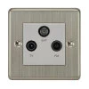 TV Aerial Socket, Satellite F Connector (SKY) and FM Aerial Socket combined on one plate : White Trim Grandura Satin Nickel TV, FM and SKY Socket