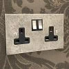 Hand Forged Hammered Pewter Switched Plug Socket - 2