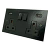 2 Gang - Double 13 Amp Plug Socket with 2 USB A Charging Ports - 1 USB for Tablet | Phone Charging and 1 Phone Charging Socket - Black Trim & Rockers Only