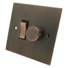 2 Gang Combination 1 x 400w 2 Way Dimmer Switch + 1 x 20amp 2 Way Light Switch : Black Trim Heritage Flat Antique Copper Dimmer and Light Switch Combination