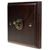 1 Gang 10 Amp 2 Way Toggle Light Switch Jacobean Dark Oak | Antique Brass Toggle (Dolly) Switch