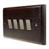 4 Gang 10 Amp 2 Way Light Switch : Black Trim Jacobean Dark Oak | Antique Brass Light Switch