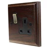 Jacobean Dark Oak | Antique Brass Switched Plug Socket - 1