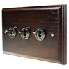 3 Gang 10 Amp 2 Way Toggle Light Switches Jacobean Dark Oak | Antique Brass Toggle (Dolly) Switch