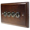 4 Gang 10 Amp 2 Way Toggle Light Switches Jacobean Dark Oak | Antique Brass Toggle (Dolly) Switch